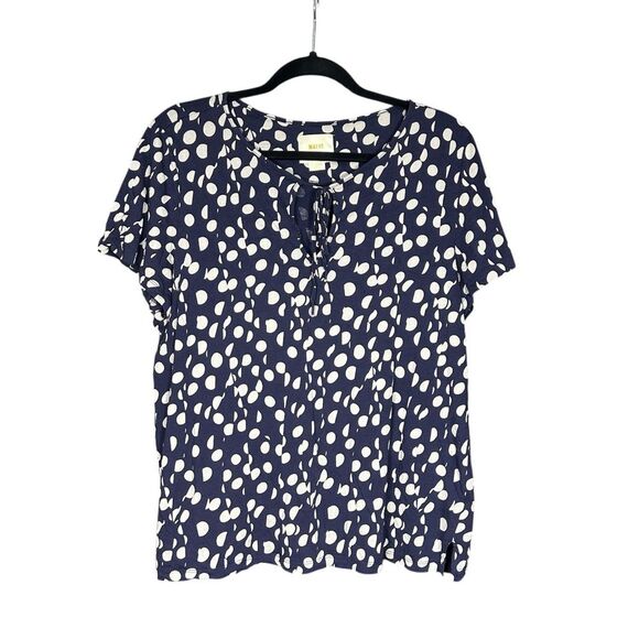 Maeve Anthropologie Clemente Cotton Top Women's Size XL Navy Blue Dots - Picture 2 of 11